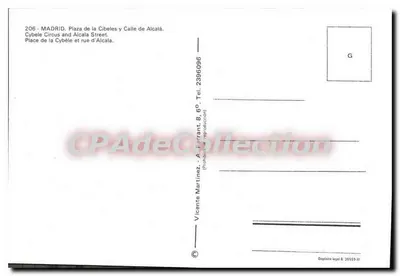 Madrid — Place de la Cibeles et rue d'Alcalá — éditeur Vicente Martínez, n° 206 — Verso