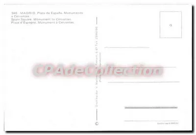 Madrid - Plaza de España — Monumento a Cervantes, éditeur Distribuidor V. Martínez — Verso