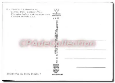 Nowoczesna pocztówka Granville L'Avant Port La Haute Ville — Rewers