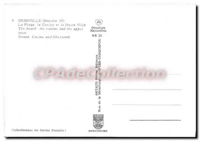 Nowoczesna pocztówka Granville Plaża Kasyno i Wysoka Miasto — Rewers