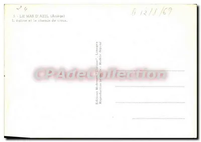 Bilhete postal moderno A Igreja e o Caminho da Cruz em Le Mas D'Azil — Verso