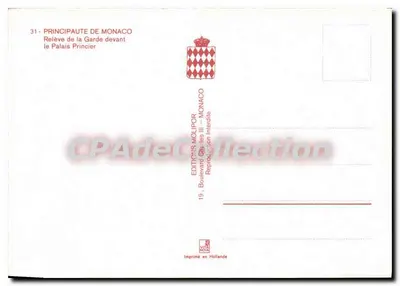 Zmiana straży przed Pałacem Książęcym — Principat Monako — Wydawnictwo Molipor — Rewers