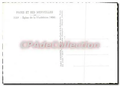Paris et ses merveilles — Église de la Madeleine (1806) — André LECONTE, Édition Française, n° 7.029 — Verso