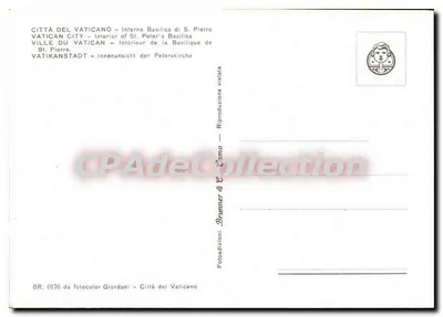 Interior da Basílica de São Pedro — Vaticano — Édition Brunner & Como, n° BR. 0176 — Verso