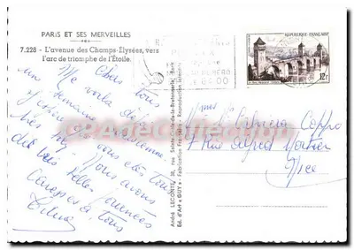 Paris — Đại lộ Champs-Élysées hướng về Cung điện Arc de Triomphe — Nhà xuất bản GUY, số 7.228 — Mặt sau