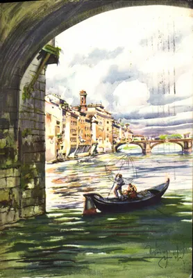 Florensa Görünümü — Ponte Santa Trinita ve Gondolcu — Yayımcı Casa Editrice Gnocchi, No A 1