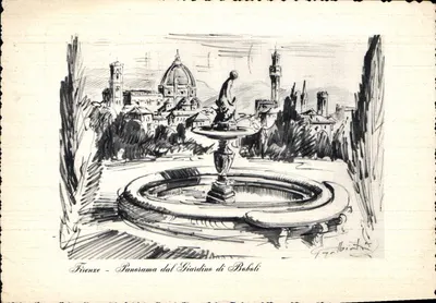 Yarı modern kartpostal Firenze Genel Görünüm Boboil Bahçesinden