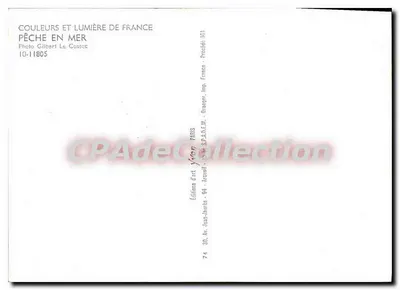 Pêche en mer — vue de bord d'un voilier au coucher du soleil — Éditions d'art Jean-Jaurès, Paris — Verso