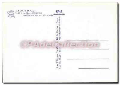Le Haut-Cagnes — Velha casa do século XII — As Edições 'MAR' - 7830 - Nice — Verso