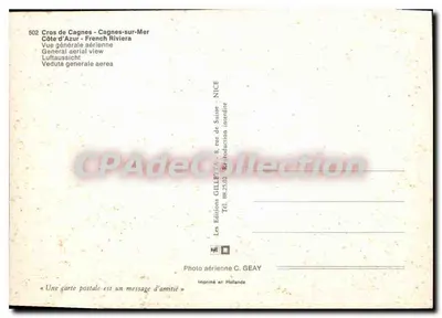 Cagnes-sur-Mer — vue aérienne générale — Éditions GILLETTE, Nice — Verso