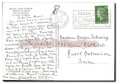Vence — Vista panorâmica — Edições S.E.P. n°88-147 — Verso
