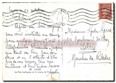 Lyon görünümü — Lafayette Köprüsü ve Fourvière yokuşu — Yayıncı Cap — Arka yüz