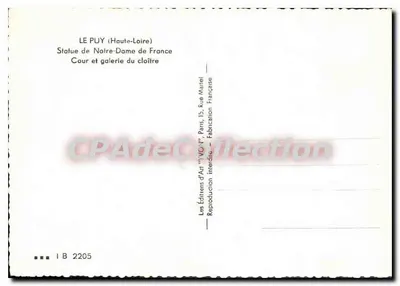 Le Puy (Haute-Loire) — Statue der Notre-Dame, Hof und Galerie des Klosters — Les Éditions d'Art 'VON', Paris — Rückseite