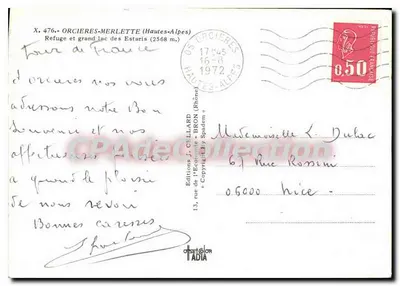 Os lagos dos Estaris e o refúgio — Orcières-Merlette — Éditions J. Cellard, n° 476 — Verso