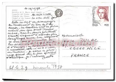 Assisi - Basílica de S. Maria degli Angeli - Capela dos Choros — editor Ediz. e Ricordi Santuario Porziuncola, n° 280 — Verso