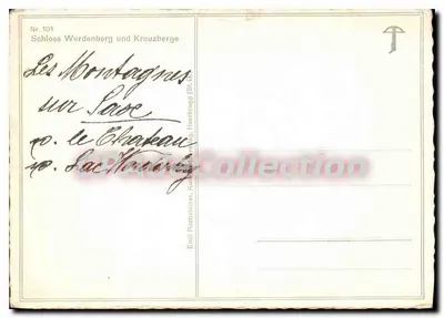 Schloss Werdenberg und Kreuzberge — Les Montagnes sur Save (St. Genève) — Emil Rochsleiner, Heerbrugg — Verso