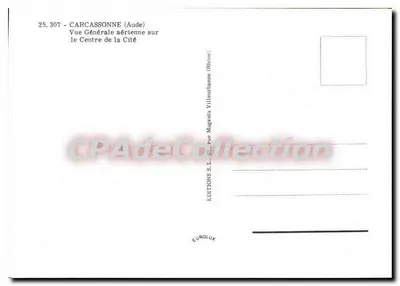 Carcassonne — Widok lotniczy centrum miasta — Wydawnictwo S.L. Rue Magenta Villeurbanne (Rhône) — Rewers