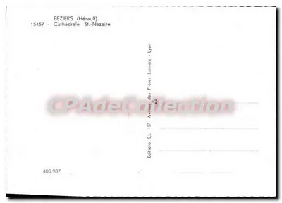 Interno della cattedrale di San Nazario a Béziers — editore: Éditions S.L. des Frères Lumière - Lyon, n° 400.987 — Verso
