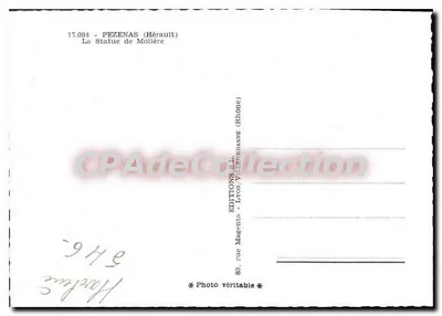Pézenas (Hérault) — Estátua de Molière — Éditions Magenta (Rhône) — Verso