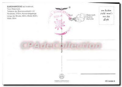 Brennerautobahn - Europabrücke — Tirol, Österreich — Verlag FÖ 54896 B — Rückseite
