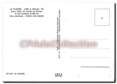 La Plagne - Aime 2000 e os Verdons — Vista aérea — CAP Théo Jac Éditions Réunies — Verso