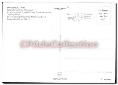 Innsbruck — Olympiastadt — edición FÖ 60 099 A — Reverso