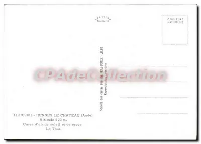 La Tour — Rennes-le-Château (Aude) — Sociedade das Cartas Postais APA-ROUX — Verso