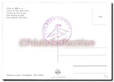 Eruption of Mount Etna — Lava Flow at Night — Edition V. Barbagallo — Back