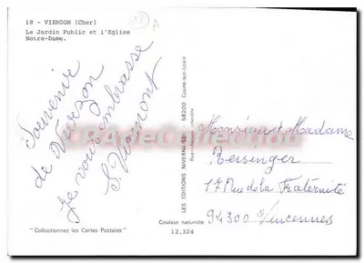 Vierzon (Cher) — O Jardim Público e a Igreja Nossa Senhora — Éditions Nivernaise — Verso