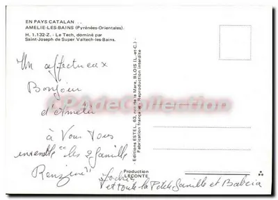 Amélie-les-Bains — vue du Tech dominé par Saint-Joseph de Super-Valtech — Éditeur ESTEL — Verso