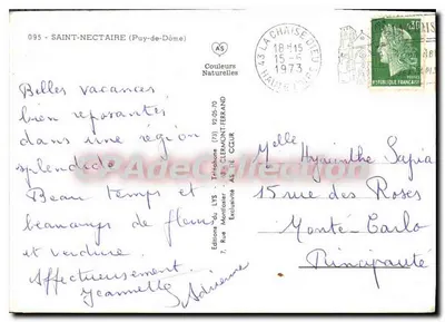 Saint-Nectaire — Widok ogólny, kościoł, zamek Murol, wodospad Saillant, jezioro Chambon — Wydawnictwo LYS — Rewers