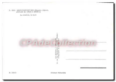 Montgenèvre (Hautes-Alpes) — Stacja w nocy — Wydawnictwo J. CFFLALID — Rewers