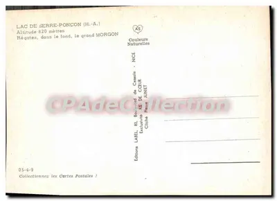 Lago de Serre-Ponçon — Regata en el fondo, el gran Morgon — Ediciones AS, Niza — Reverso