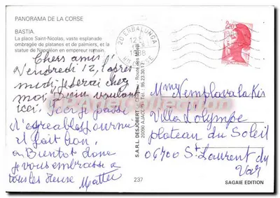 Bastia — Piazza San Nicola con statua di Napoleone — SAGAIE EDITION n°237 — Verso