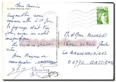 St Jean Pied de Port — tổng quan với sông Nive, thành lũy, nhà thờ và cầu Eyheraberry — Éditions Réunies Panasof — Mặt sau