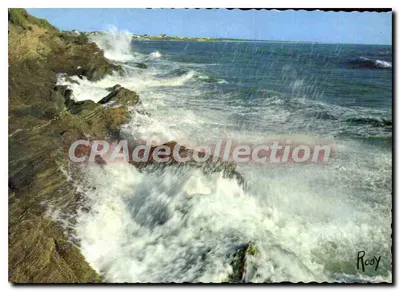 A praia e suas salpicadas — Faixa de espuma sobre os rochedos — Editor: F. GELAINE, PARIS — N° 1154