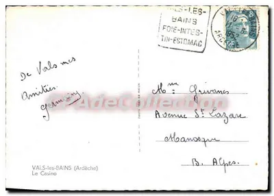 Valsa-les-Bains — O Casino — Foto Ombier Macon — Verso