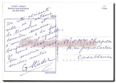 CPSM Vichy Allier Station hydrominerale Les jets d'eau — Verso