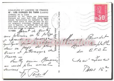 Château de la Caze — Les Gorges du Tarn (Lozère) — Éditions Yvot Paris, n° 73 — Verso