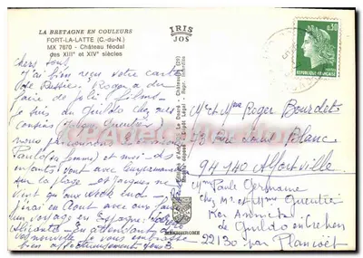 CPSM La Bretagne en Couleurs Fort la Latte C du N Chateau feodal des XIII ei XIV siecles — Verso