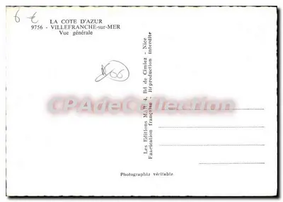 Villefranche-sur-Mer — vue générale avec bateau au port — Éditions M. de Cimiez — Verso