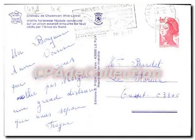 Bilhete postal semimoderno Castelo de Chalencan Alto Loire Velha fortaleza feudal construída sobre um penhasco escarpado envol — Verso