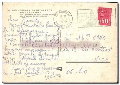 Espaly Saint-Marcel — vue générale et son rocher dominé par la statue Saint-Joseph — Éditions L. Kocher — Rückseite
