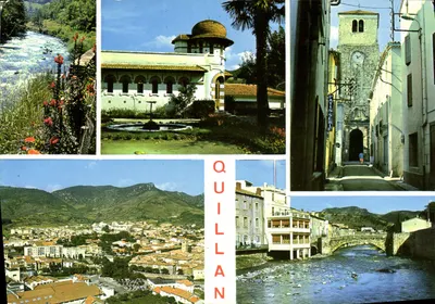 Quillan — vista panorâmica, igreja, ponte e paisagem — Éditions d'Art Saint-Simen