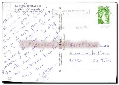 Quillan — vista panorâmica, igreja, ponte e paisagem — Éditions d'Art Saint-Simen — Verso
