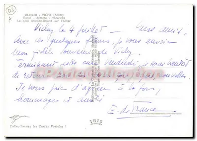 CPSM Vichy Allier Sante detente vacances Le pont Aristide Briand sur l'Allier — Verso