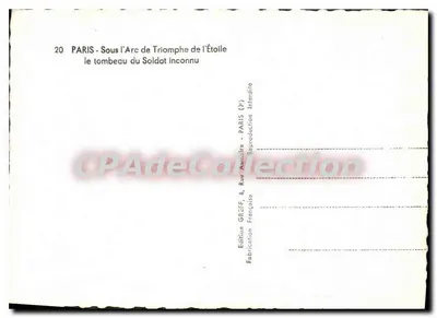 Paris - Sous l'Arc de Triomphe de l'Étoile — le tombeau du Soldat inconnu — Édition GREFF, Paris — Verso
