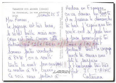 Tarascon-sur-Ariège — vue générale et fontaine sculptée — Éditions d'Alain de Tucault — Verso