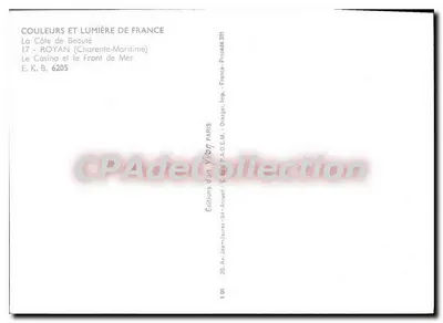 Półnowoczesna pocztówka Kolor i światło Francji Côte de Beauté Royan Charente-Maritime Kasyno i Front de Mer — Rewers