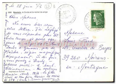 Goumois, o Doubs e o rochedo do macaco — Edição Perrochet, n° 0896 — Verso